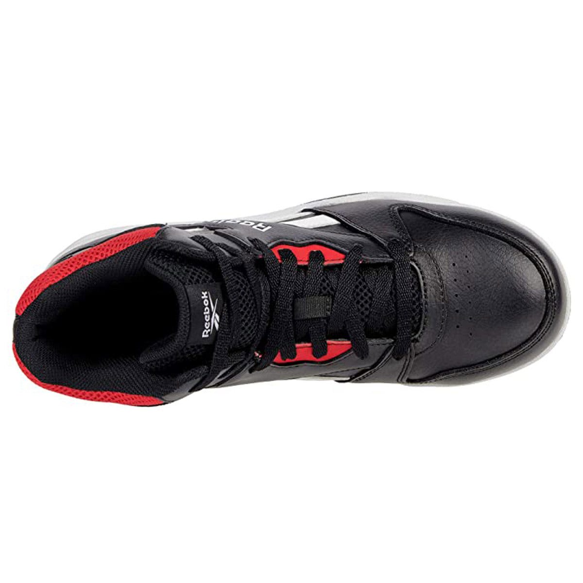 Top view of a black and red Reebok Work Composite Toe BB4500 Mid sneaker.