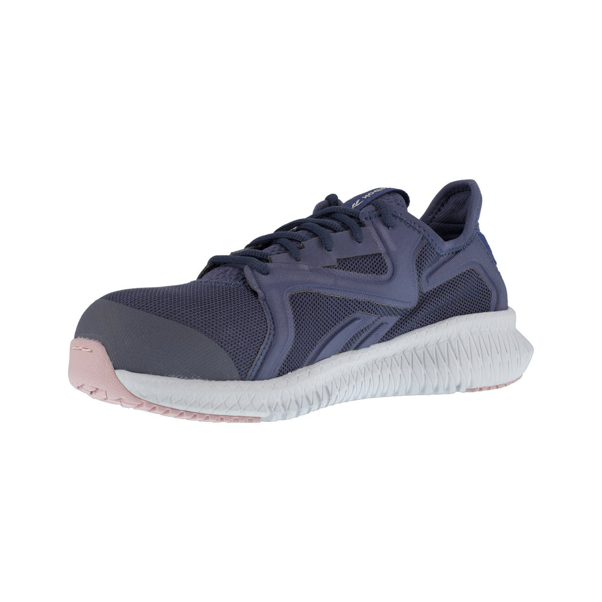 A single dark blue Reebok Work CT Flexagon 3 athletic shoe with white sole on a white background.