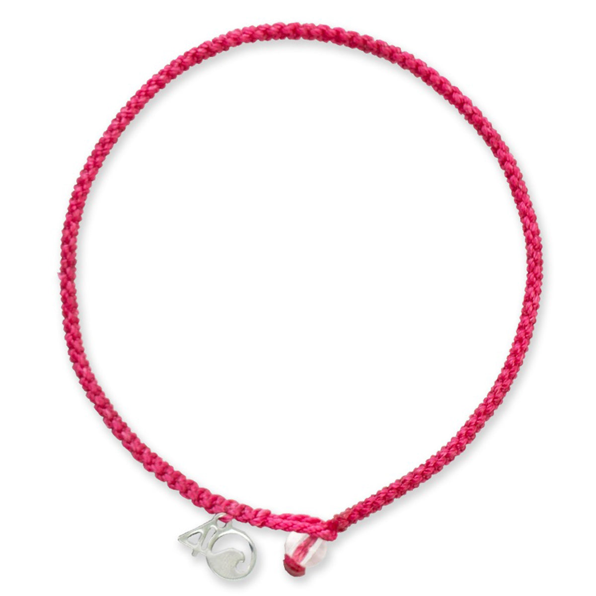 Pink 4Ocean Flamingo Small Braided Bracelet with a silver charm on a white background, featuring a waterproof design.
