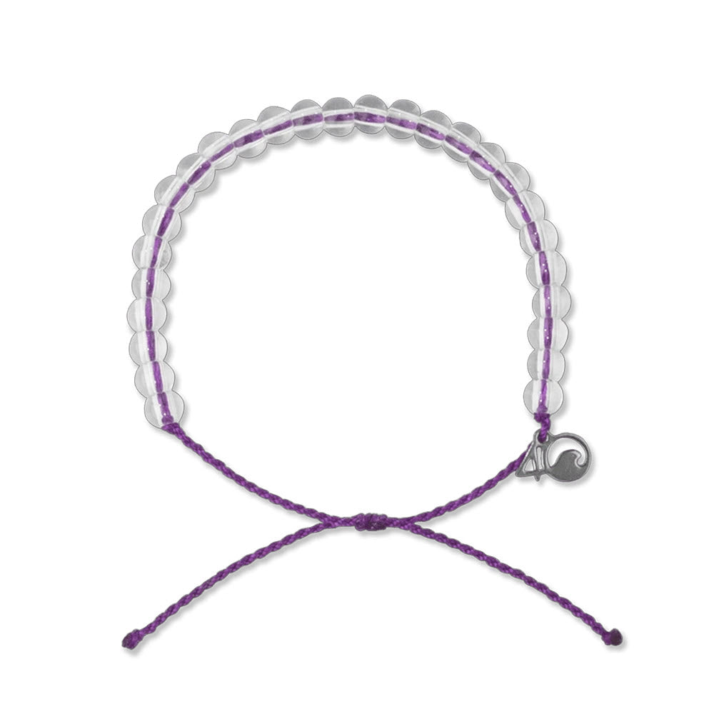 Purple 4Ocean Braided Bracelet Monk Seal Small with clear beads on a white background.