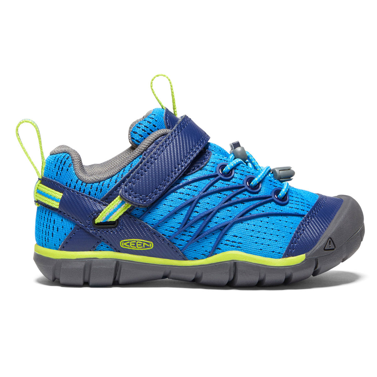 A child&#39;s lightweight Keen Chandler CNX athletic shoe with hook-and-loop closure and a rubber toe cap.