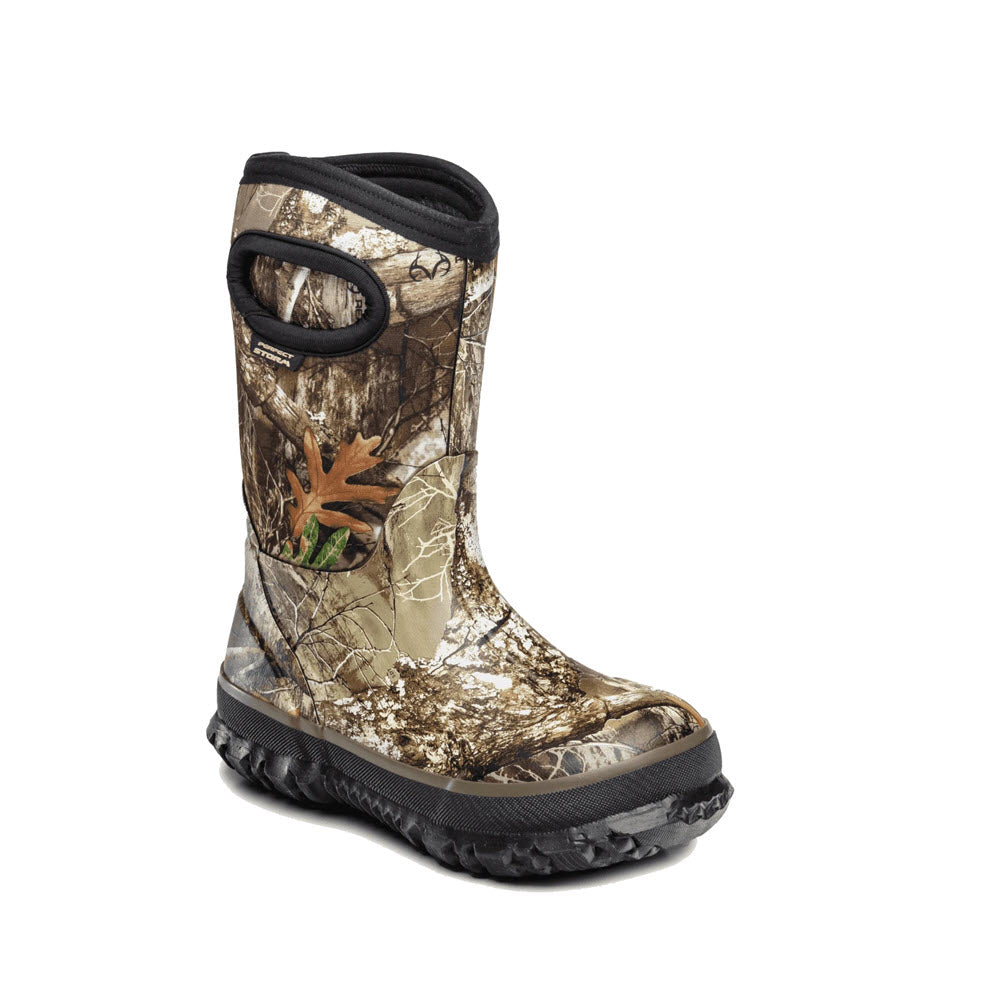 Perfect Storm Cloud HI Camo-patterned waterproof insulated boots isolated on a white background.