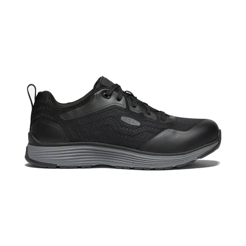 Black Keen Sparta II safety toe EH walking shoe with an ASTM-rated aluminum safety toe on a white background.