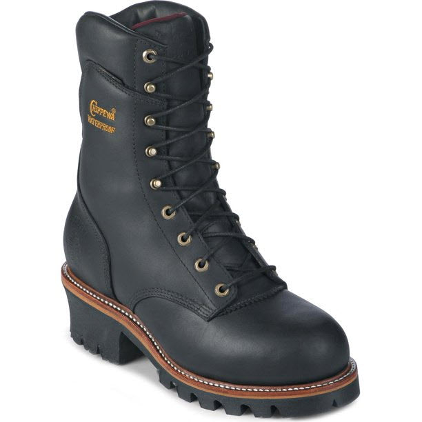 Chippewa Steel Toe 9&quot; Waterproof Insulated Logger Black - Mens work boot with high ankle support and visible stitching on the sole, featuring 3M Thinsulate Ultra insulation.