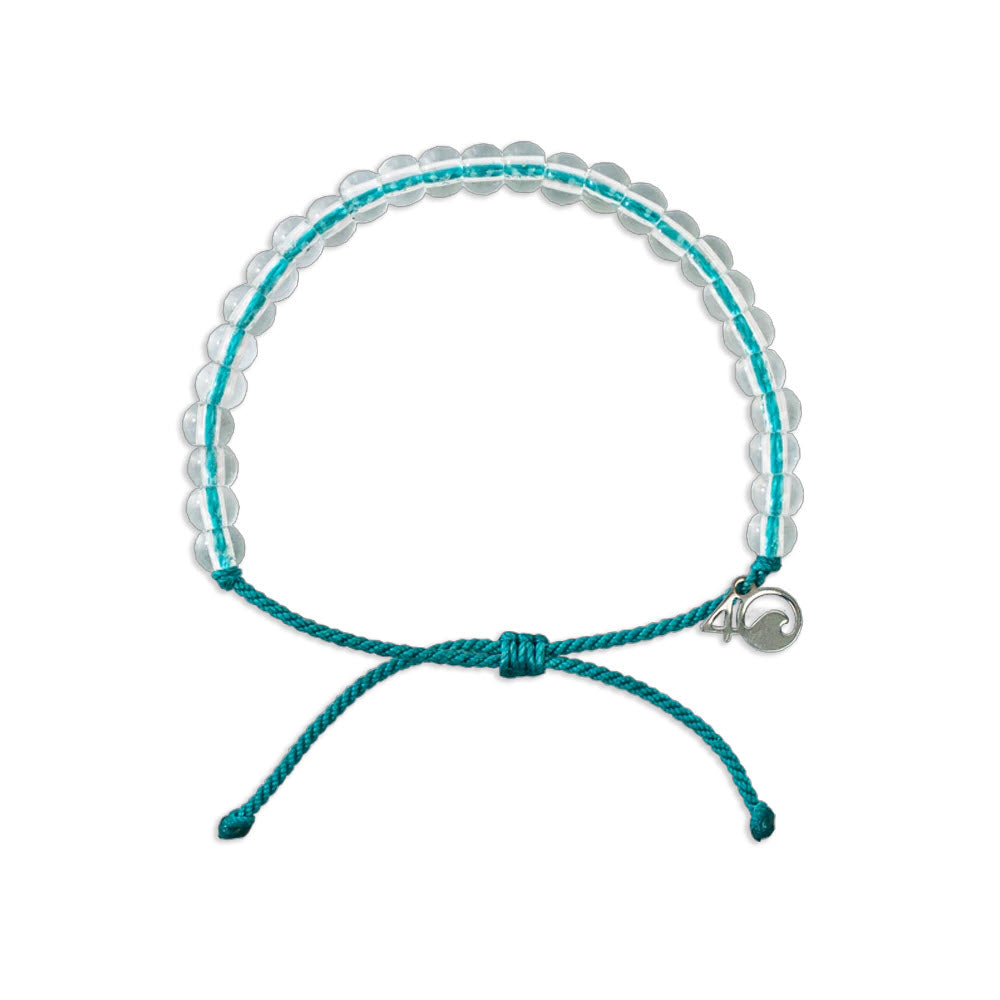 4Ocean beaded bracelet with an adjustable green cord and a small metal charm, designed for ocean conservation awareness.