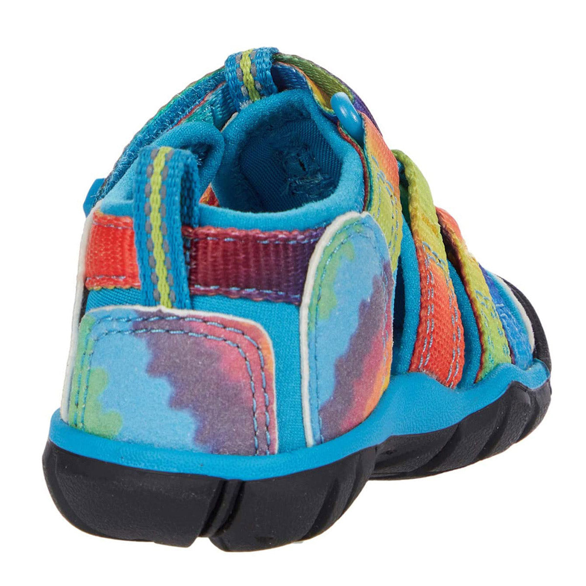 Colorful Keen Child Seacamp II CNX Vivid Blue Tie Dye - Kids hybrid water sandal with Secure Fit Lace Capture System on a white background.
