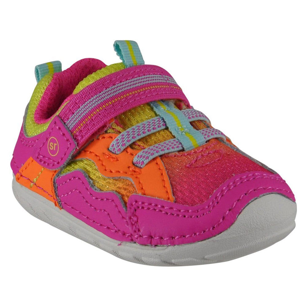 Stride Rite Soft Motion Pink Neon Toddler Sneaker, colorful toddler sneaker with hook and loop closure.