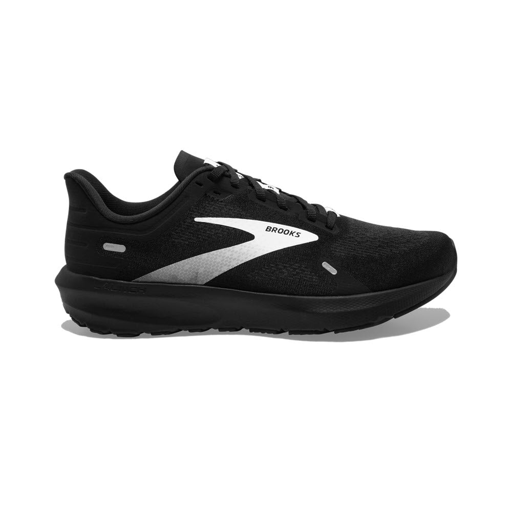 Black and white Brooks Launch 9 lightweight running shoe on a white background.