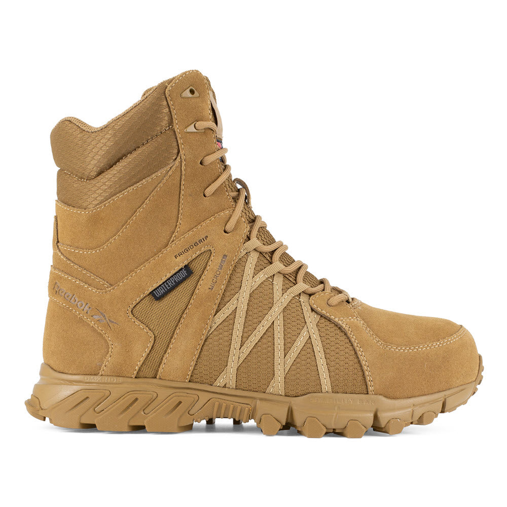 Reebok Work REEBOK CT TRAILGRIP TACTICAL ZIP WP TAN - MENS boot with a composite toe on a white background.