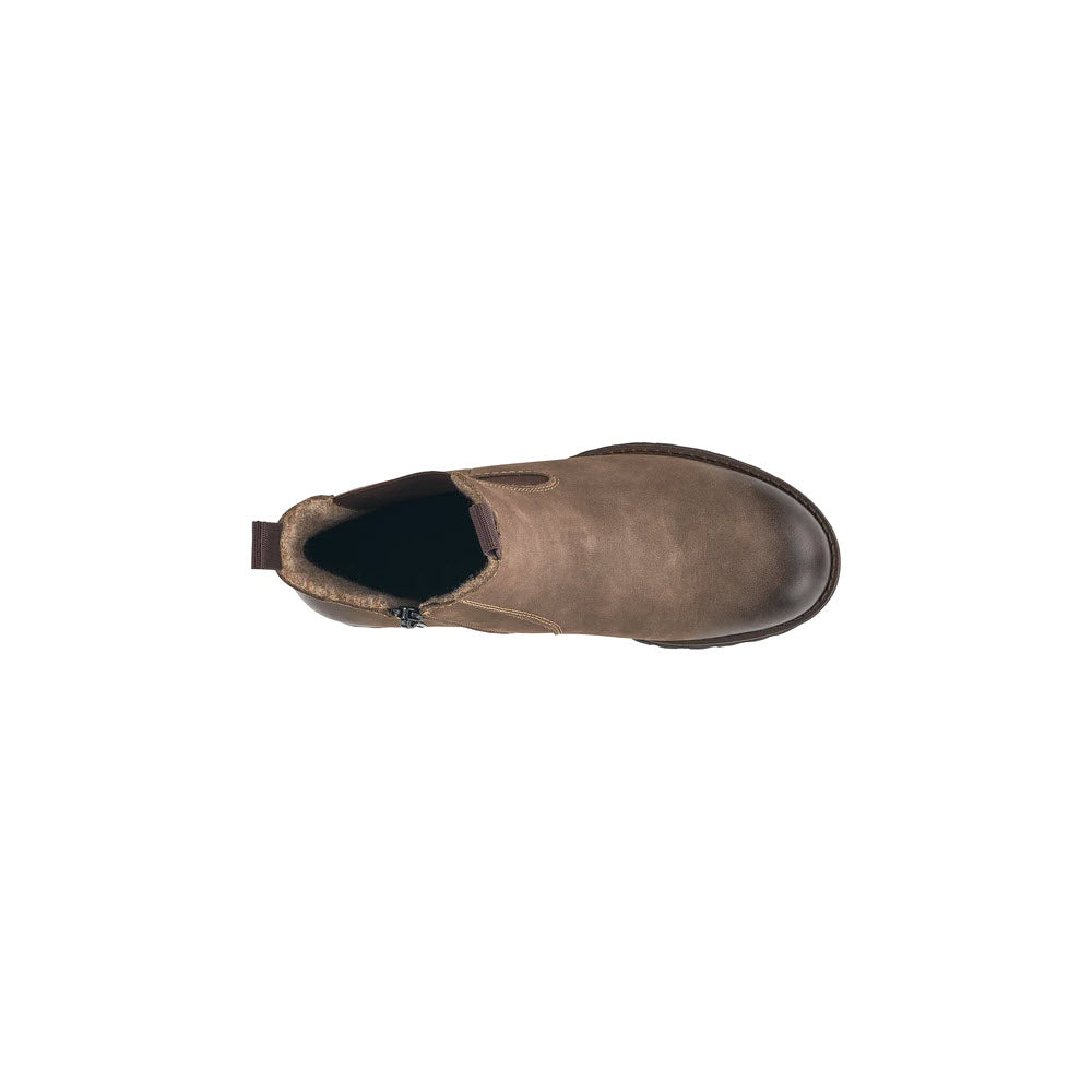 Single brown Rieker Lug Sole Chelsea with Zip Mud slip-on shoe against a white background.