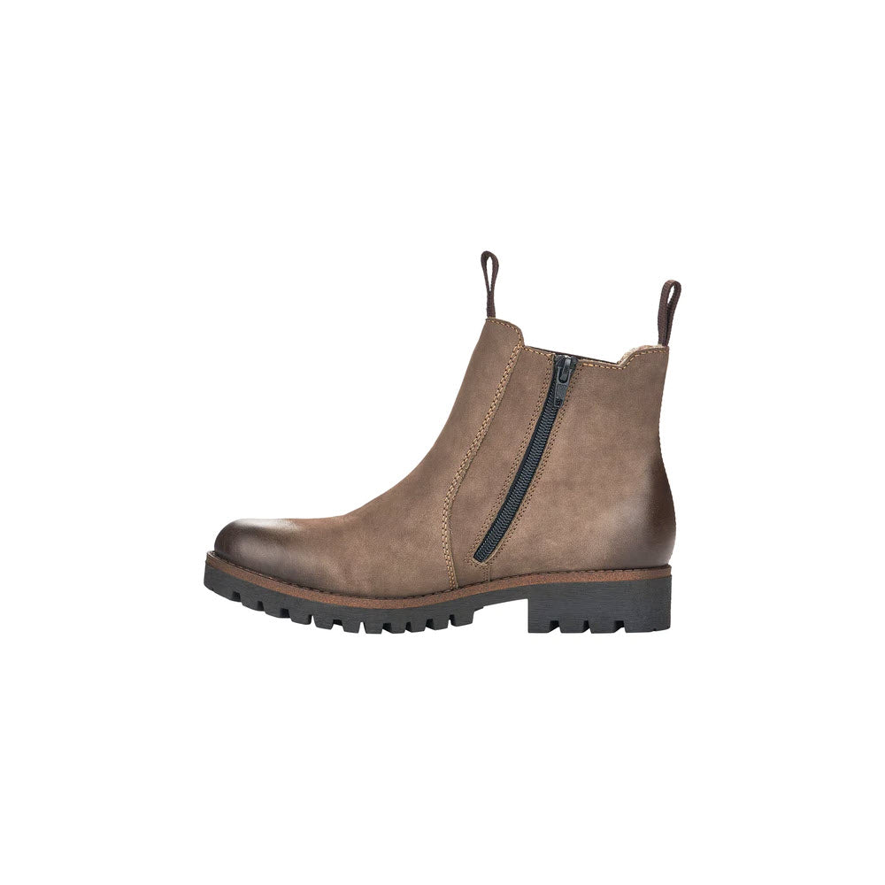 Women&#39;s Rieker Lug Sole Chelsea with zip mud ankle boot on a white background.