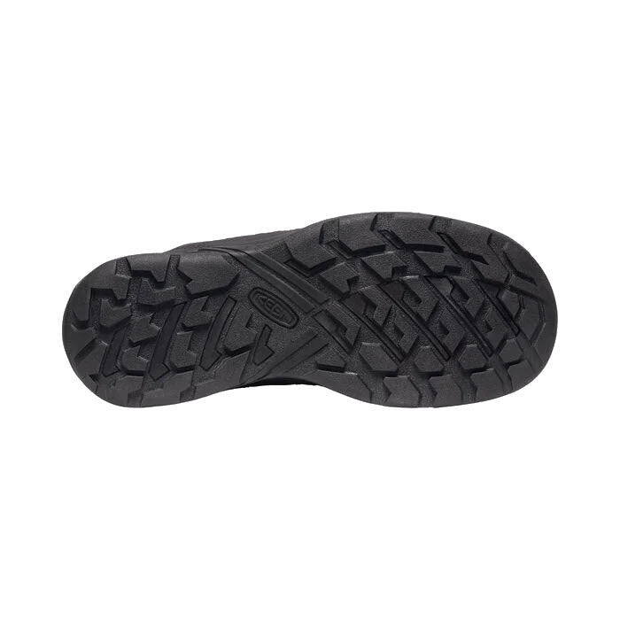 Keen rubber shoe sole with a detailed tread pattern for enhanced traction, isolated on a white background.