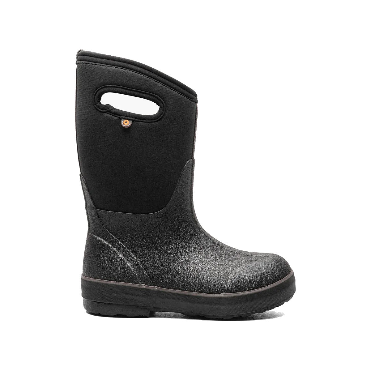 A black, 100% waterproof winter boot with a handle cutout for easy wearing and Neo-Tech insulation - Bogs Classic II Solid Black Kids.