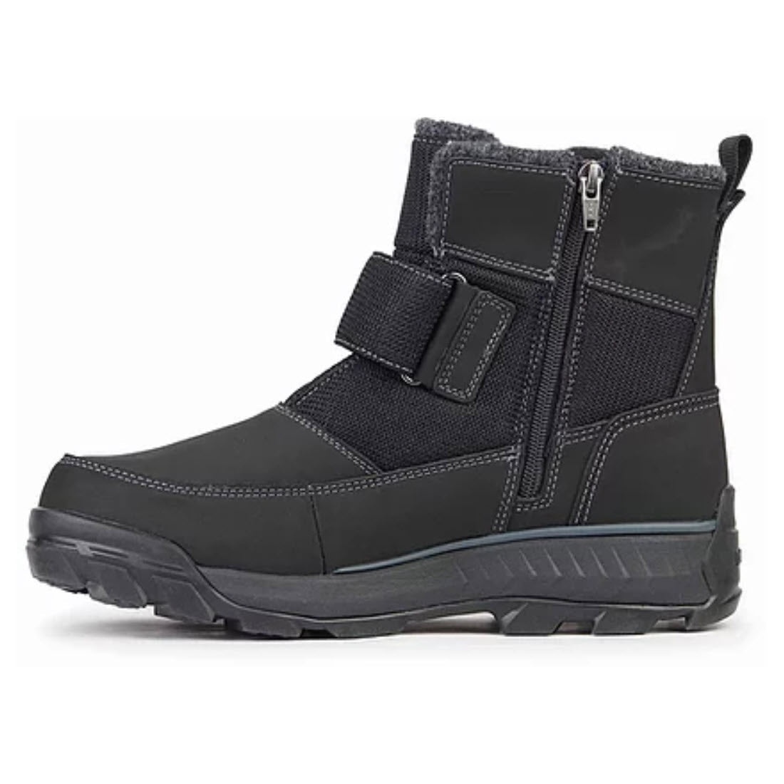 NexGrip Ice Jacob 3.0 Black men&#39;s winter boot with velcro fastener and zipper on a white background.