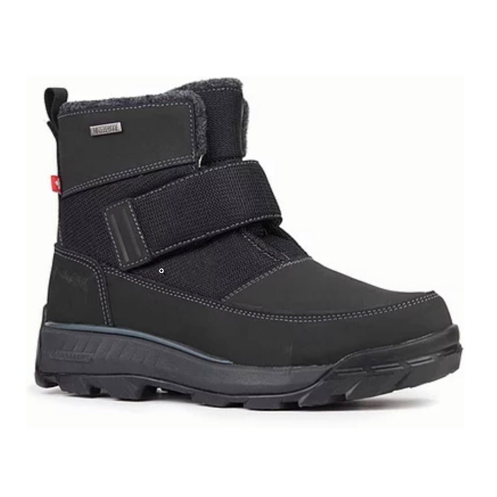 NexGrip Ice Jacob 3.0 Black men's winter boot with velcro straps and a thick rubber sole, isolated on a white background.