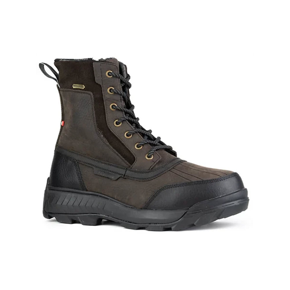 Dark brown, high-top NEXGRIP ICE MONT BLANC 3.0 BROWN - MENS winter boot with black rubber sole and waterproof membrane, isolated on a white background.