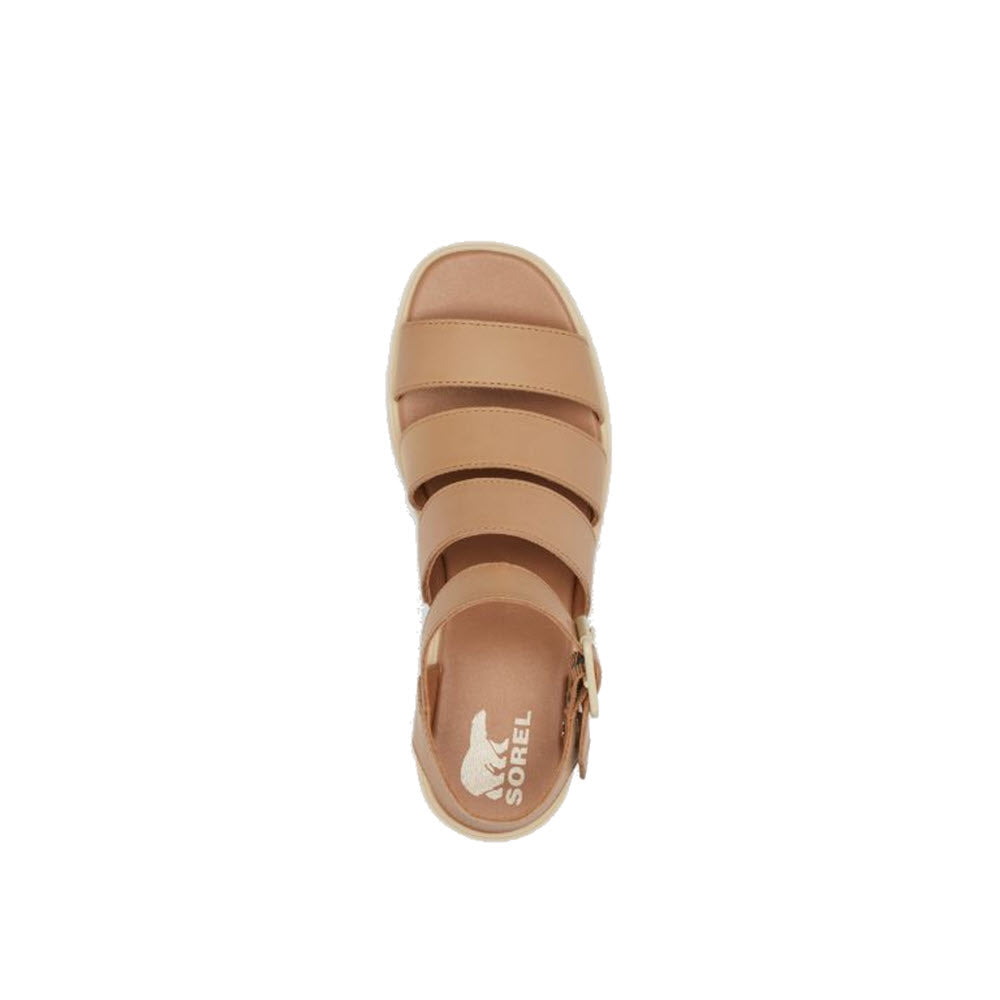 Top view of a light brown Sorel Joanie III Ankle Strap sandal on a white background.