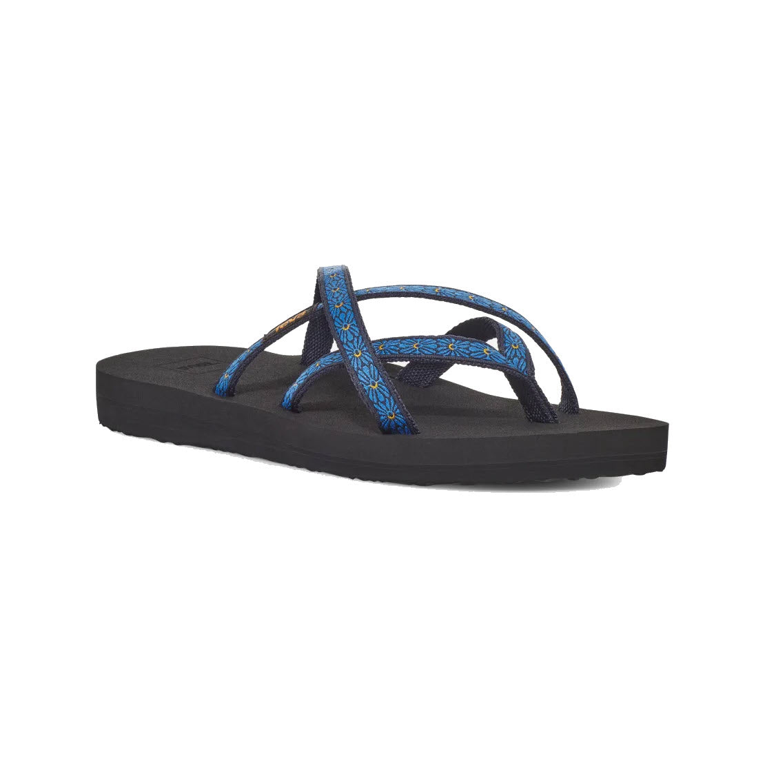 A single Teva Olowahu Flower Loom Navy slip-on sandal with a black sole, isolated on a white background.