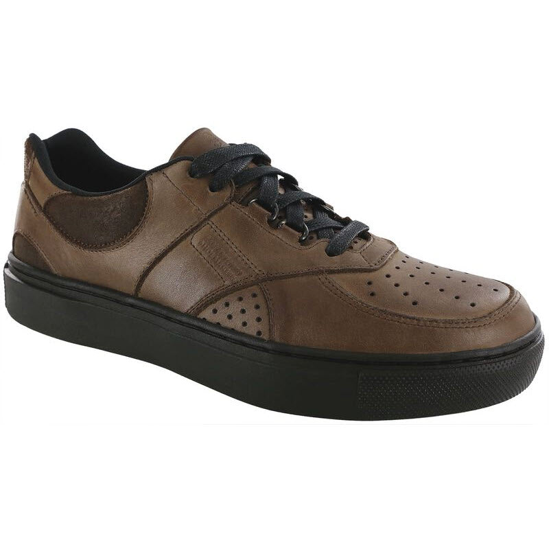 Brown leather SAS High Street Oxford Lace Mahogany sneaker with black sole and removable cushioned footbed.