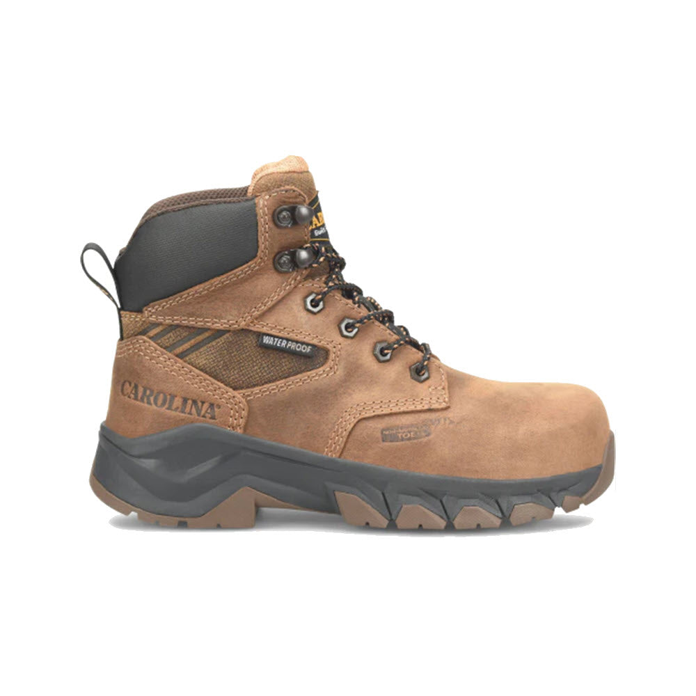 A single Carolina Carolina Sage 6" Lightweight WP CT Dark Coffee work boot with a high ankle, lace-up front, rugged tread, and composite toe, isolated on a white background.