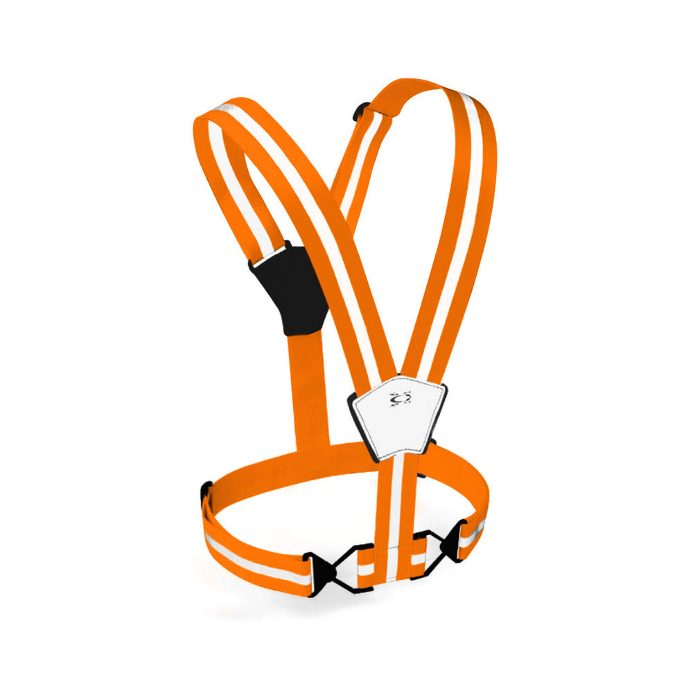 Amphipod Xinglet Reflective Vest Fluorescent Orange with adjustable straps and a white ID badge on a white background.