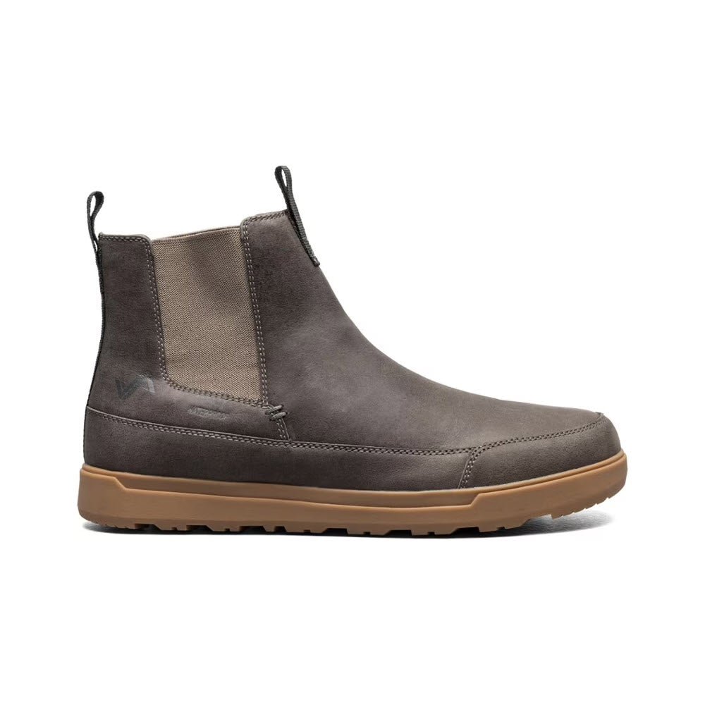 Forsake PHIL Chelsea boot with elastic side panels and a brown Peak-to-Pavement rubber outsole, isolated on a white background.