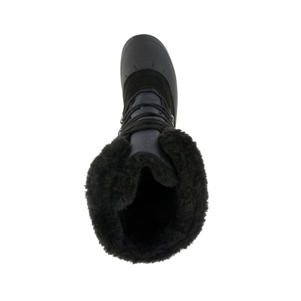 Top view of a Kamik Snovalley 4 Black - Women&#39;s winter boot showing the inner lining and treaded sole.
