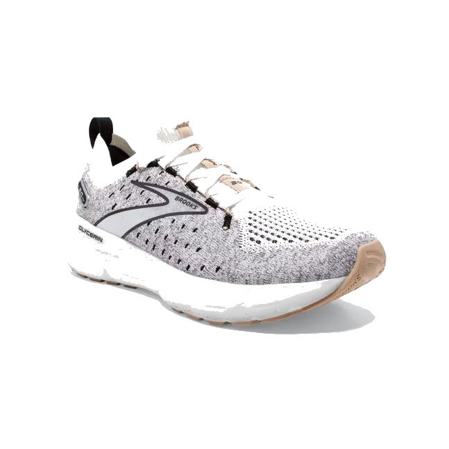 A single Brooks Glycerin Stealthfit 20 White/Black - Womens running shoe displayed against a white background.