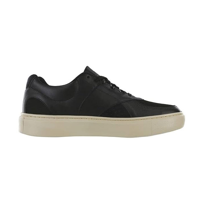 Black low-top sneaker crafted from perforated leather with white soles, lace-up front, side profile view on a white background. - SAS HIGH STREET OXFORD BLACK ASH - MENS by SAS.