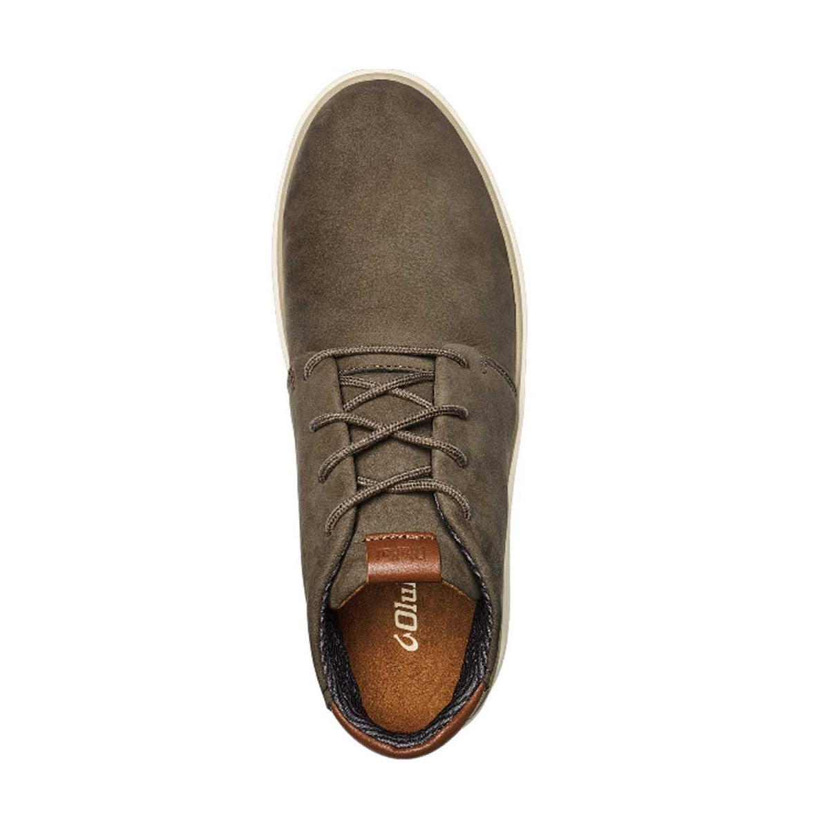 Top view of a single brown waterproof leather lace-up OLUKIA PAPAKU ILI LACE BOOT MUSTANG - MENS shoe on a white background.