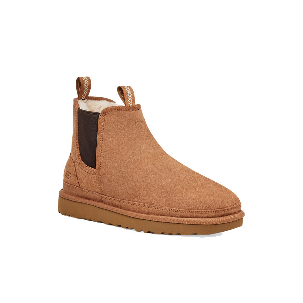 A chestnut UGG Neumel Insulated Chelsea ankle boot with elastic side panels and a thick rubber sole, branded with a small logo on the heel.