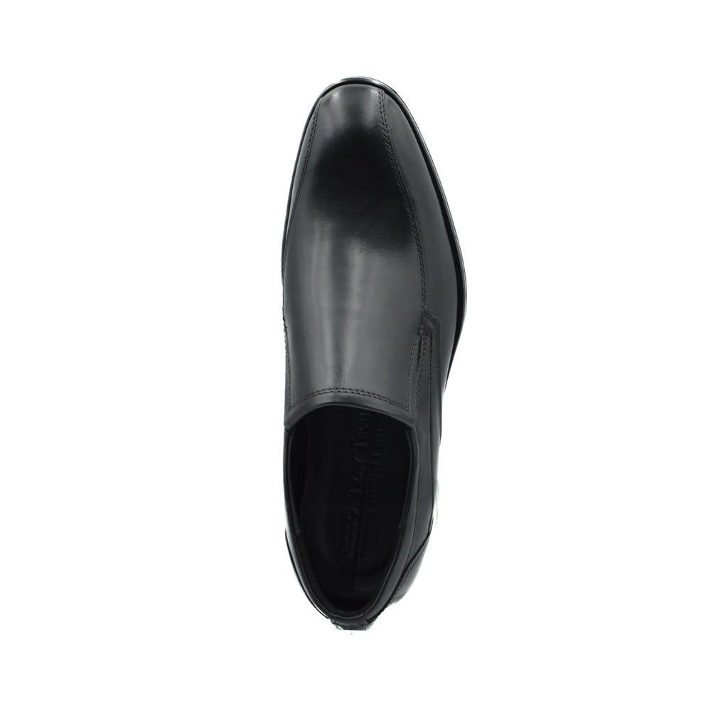 Top view of a single Ecco Citytray Bike Toe Slip On Black - Mens dress shoe isolated on a white background.