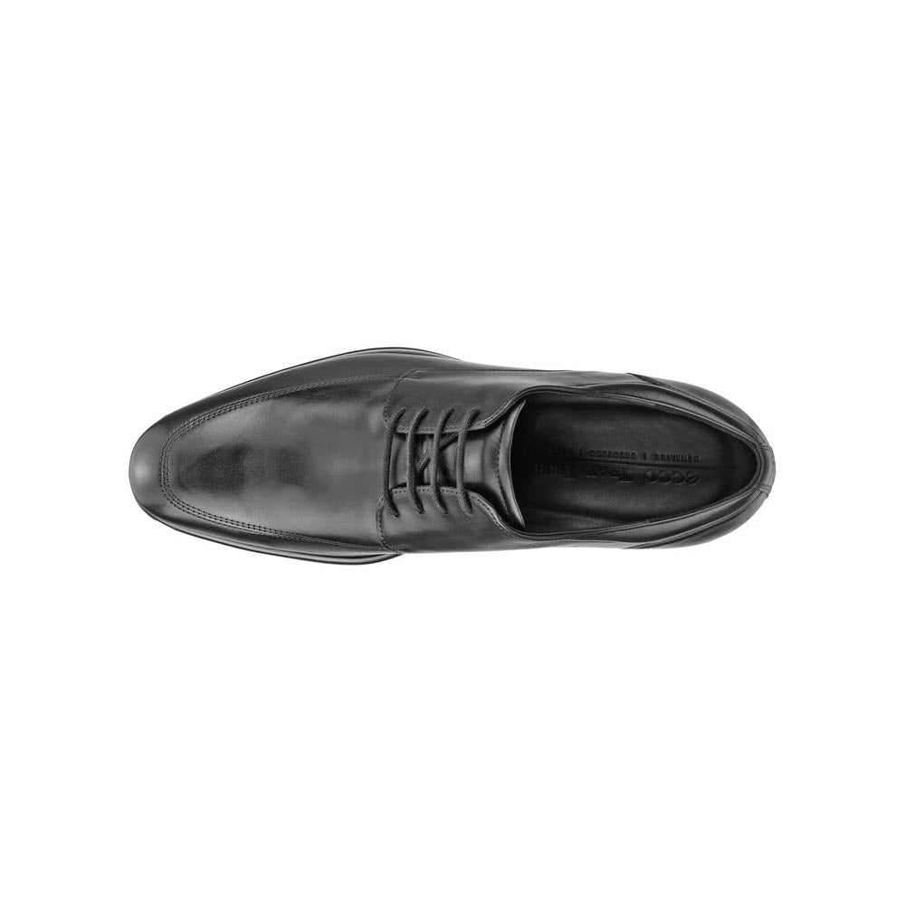 A classic ECCO Citytray Apron Toe Tie Black dress shoe with laces, viewed from above on a white background.