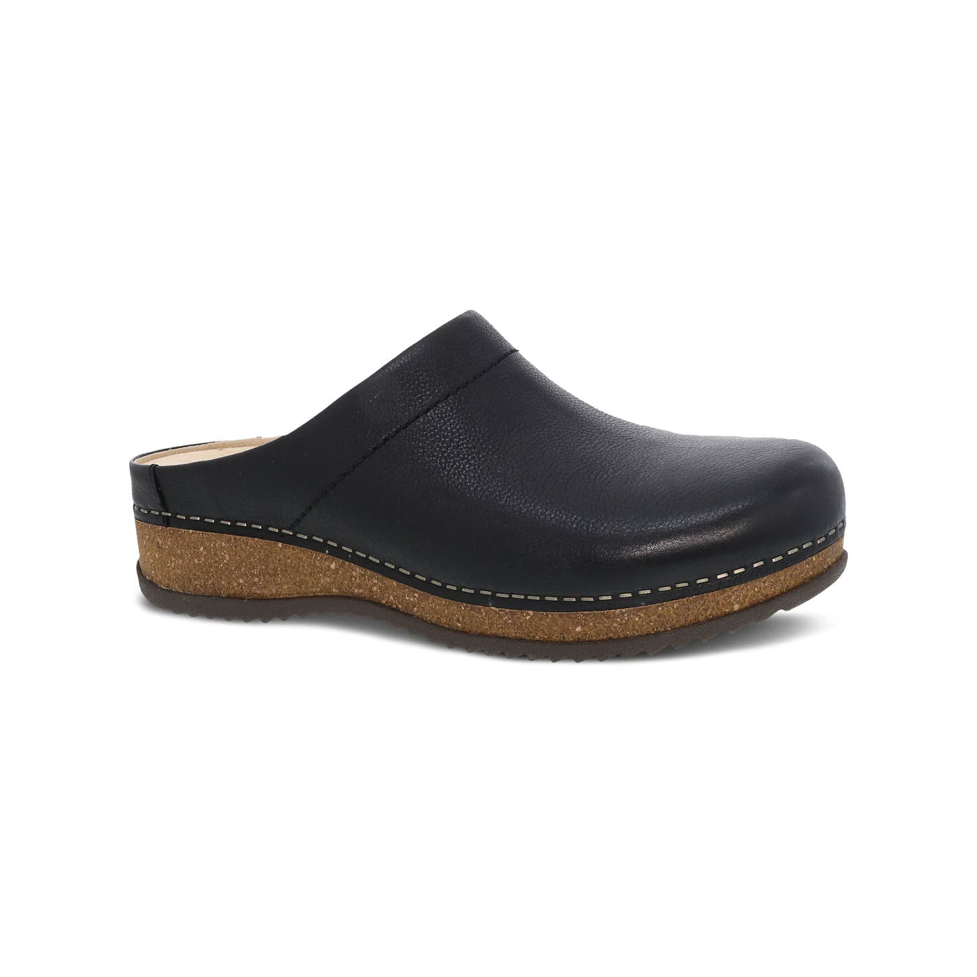 Dansko Mariella open back clog with a wooden sole on a white background.