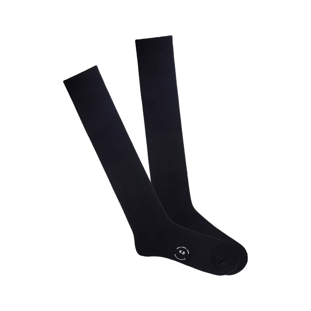 A pair of black knee-high K. BELL MODAL KNEEHI COMFORT TOP socks by K. Bell Socks displayed against a white background.
