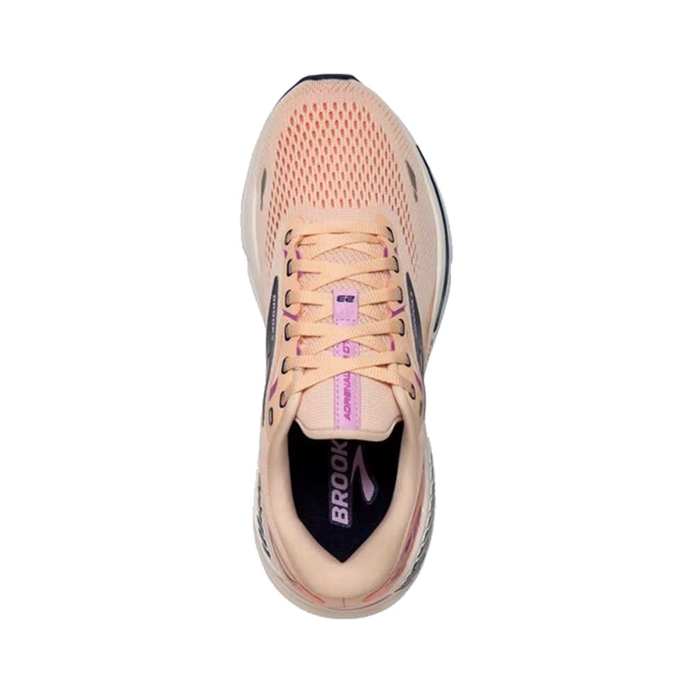 Top view of a single pastel-colored women&#39;s Brooks Adrenaline GTS 23 stability running shoe with laces.