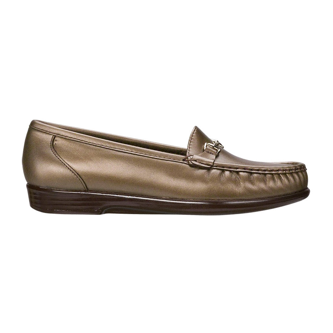 A single brown SAS Metro Bronze slip-on loafer with a metal buckle detail on a white background.