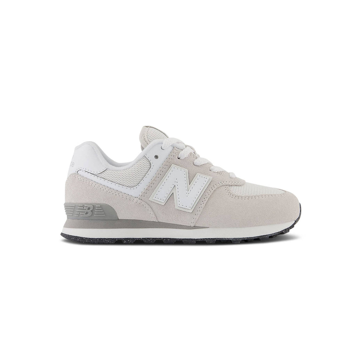 A single New Balance 574 Nimbus Cloud sneaker in light gray with a white &quot;N&quot; logo on the side, displayed against a pure white background.
