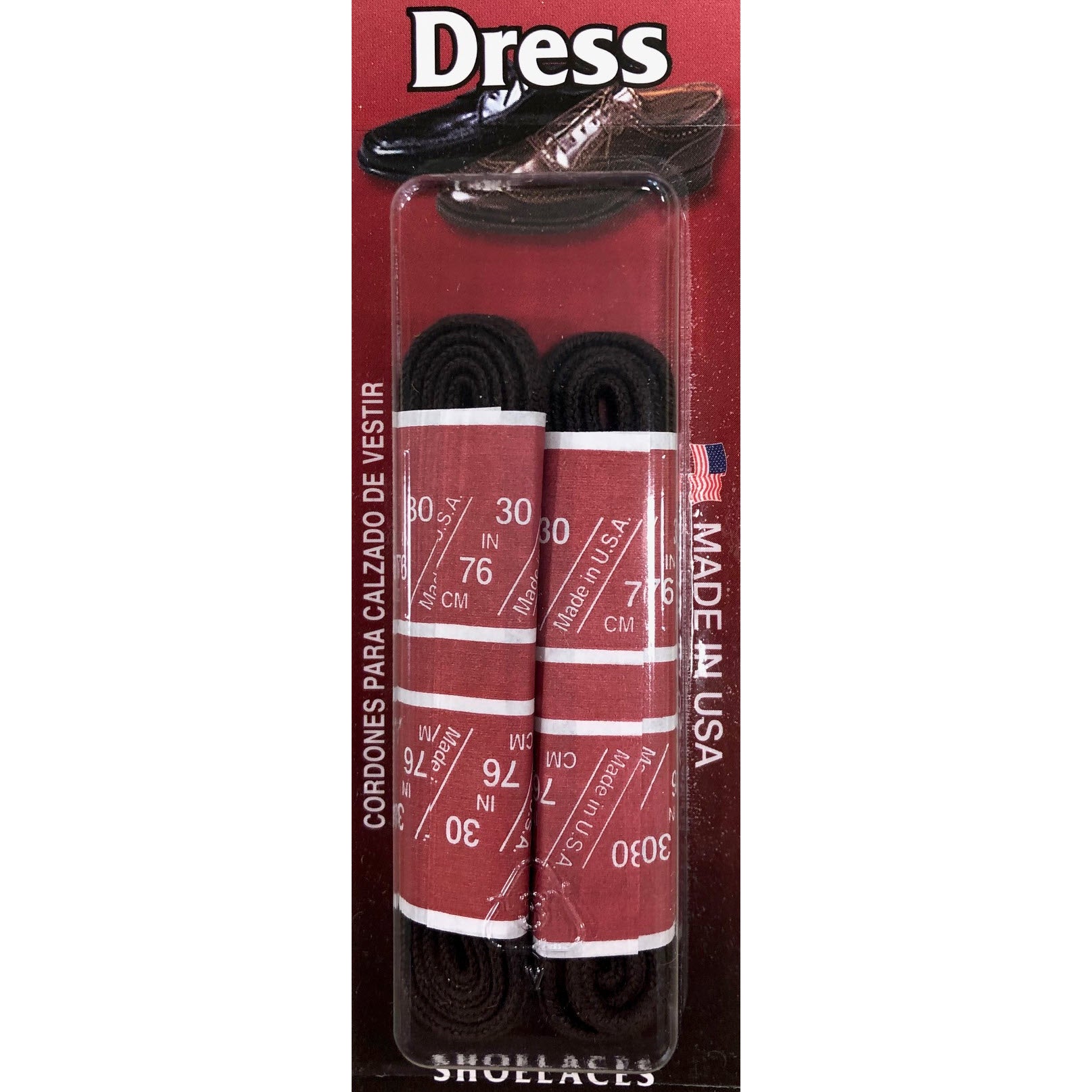 Package of FRANKFORD LEATHER 30 IN ROUND DRESS BLACK shoelaces labeled "made in usa" containing two pairs of 30-inch replacement laces by F.L. Inc.