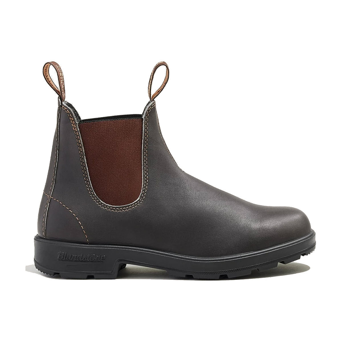 A single Blundstone 172 Chelsea steel toe work boot with brown elastic side panels and pull loops on a white background.