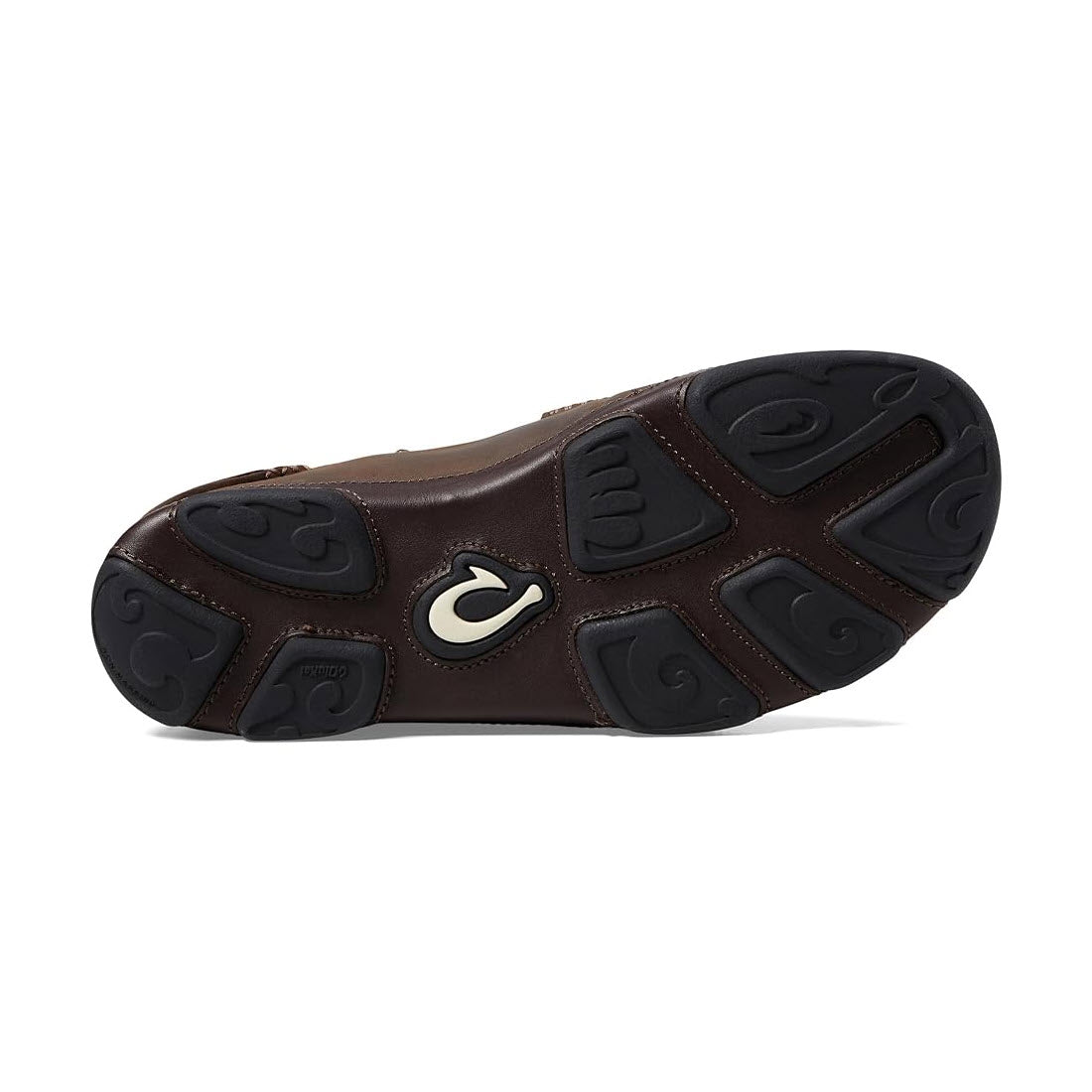Sole of a men&#39;s Olukai Moloa slip-on casual shoe with visible Olukai logo.