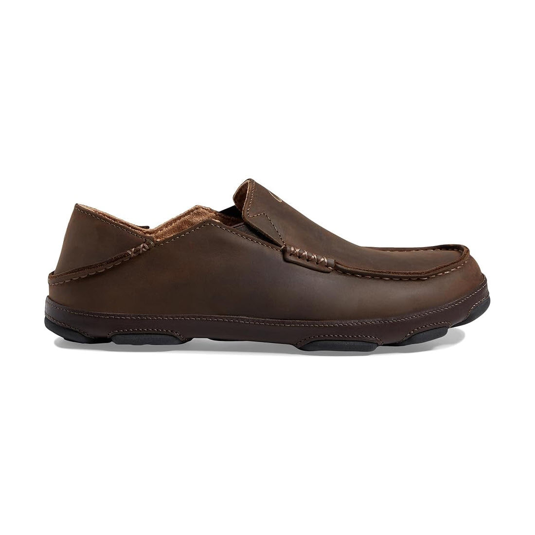 A single water-resistant leather casual men&#39;s Olukai Moloa slip-on shoe against a white background.