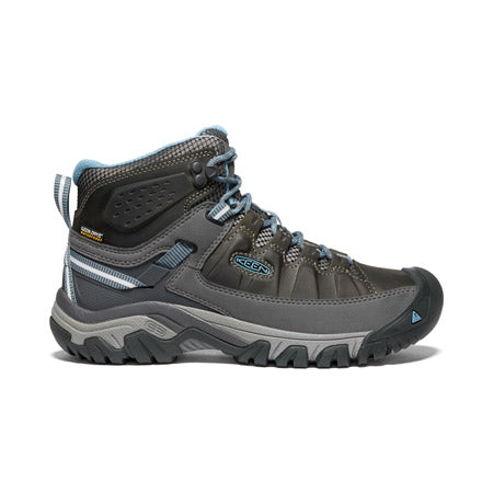 A single KEEN TARGHEE III MID WATERPROOF MAGNET/ATLANTIC BLUE hiking boot with blue accents and laces on a white background, featuring the Keen brand logo.
