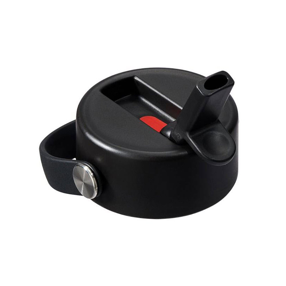 Black plastic bottle cap with drinking spout and handle, featuring a red accent, designed with a leakproof design. Compatible with Hydro Flask Wide Mouth bottles, it includes a convenient HYDRO FLASK WIDE MOUTH FLEX STRAW LID by Hydro Flask for easy sipping.