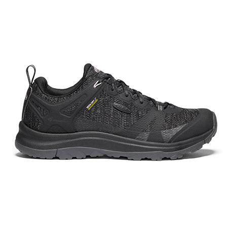 A single black Keen Terradora II trail running shoe with multi-directional lugs displayed on a white background.
