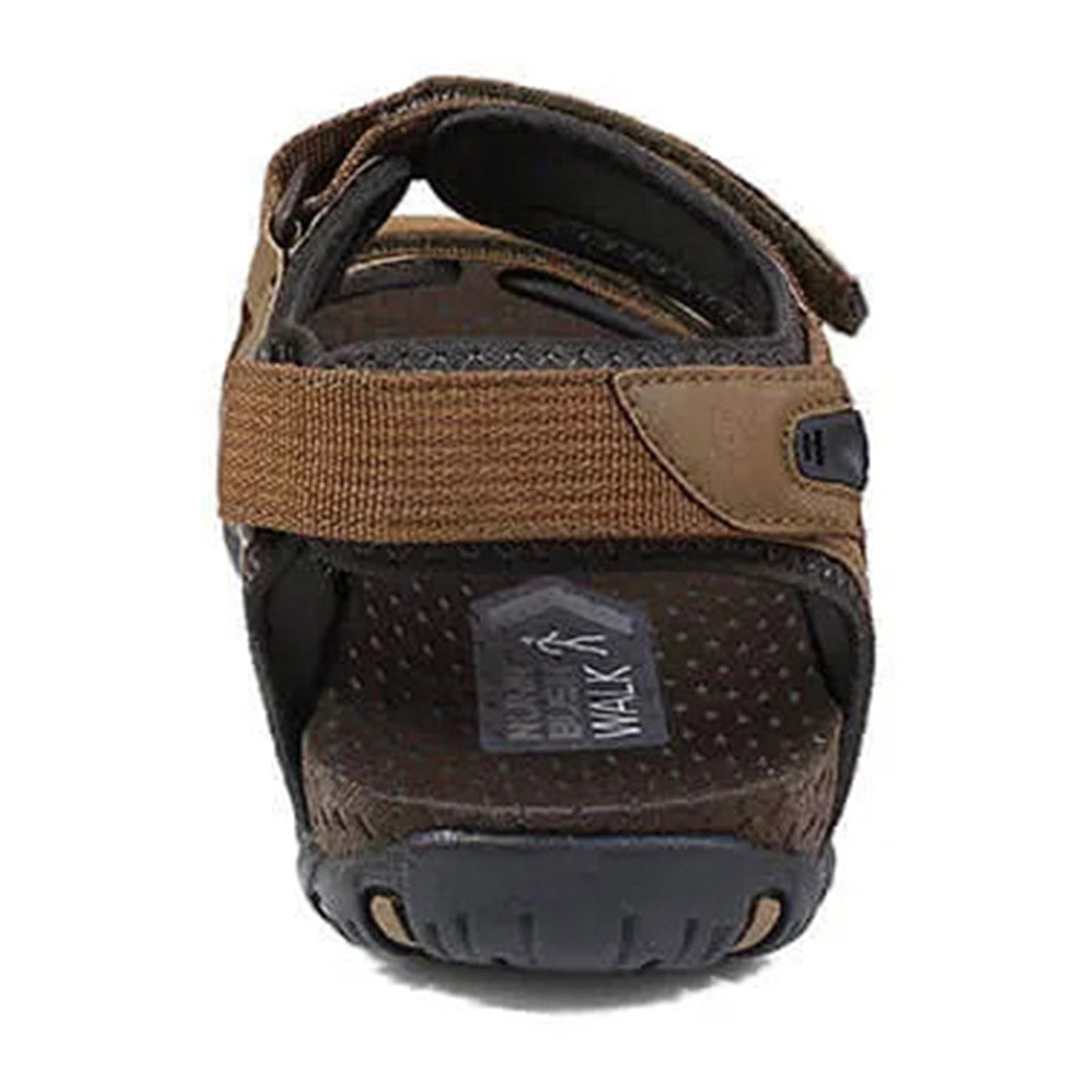 Brown Nunn Bush Rio Bravo 3 Strap sandals with closed toe and adjustable strap, featuring a lightweight rubber outsole.