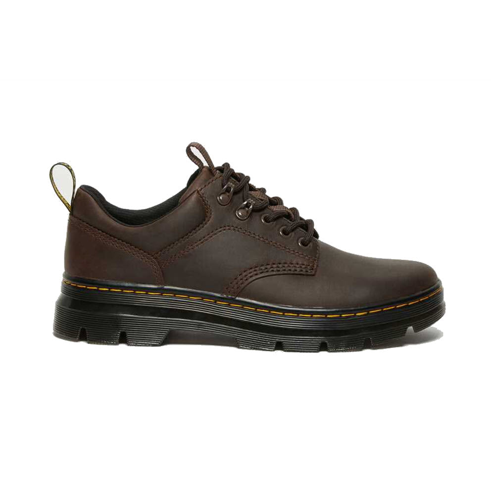 A Keen Targhee II Cascade Brown/Golden Yellow lace-up shoe featuring an eVENT waterproof design, with a contrasting yellow stitch and thick rubber sole for enhanced durability.