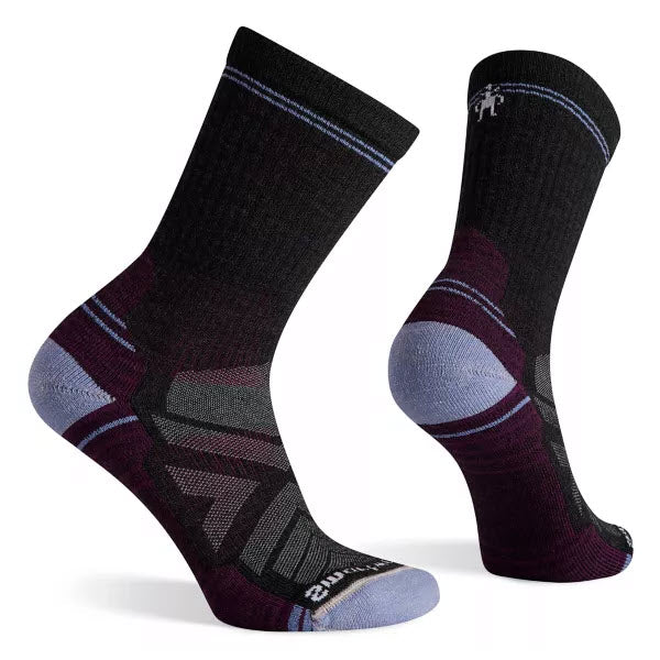 A pair of Smartwool Performance Hike Crew Socks Charcoal - Women&#39;s displayed against a white background.