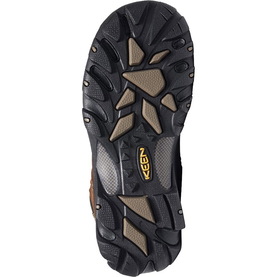 Bottom view of a Keen Pyrenees Syrup - Womens showcasing its detailed tread design and branded sole.