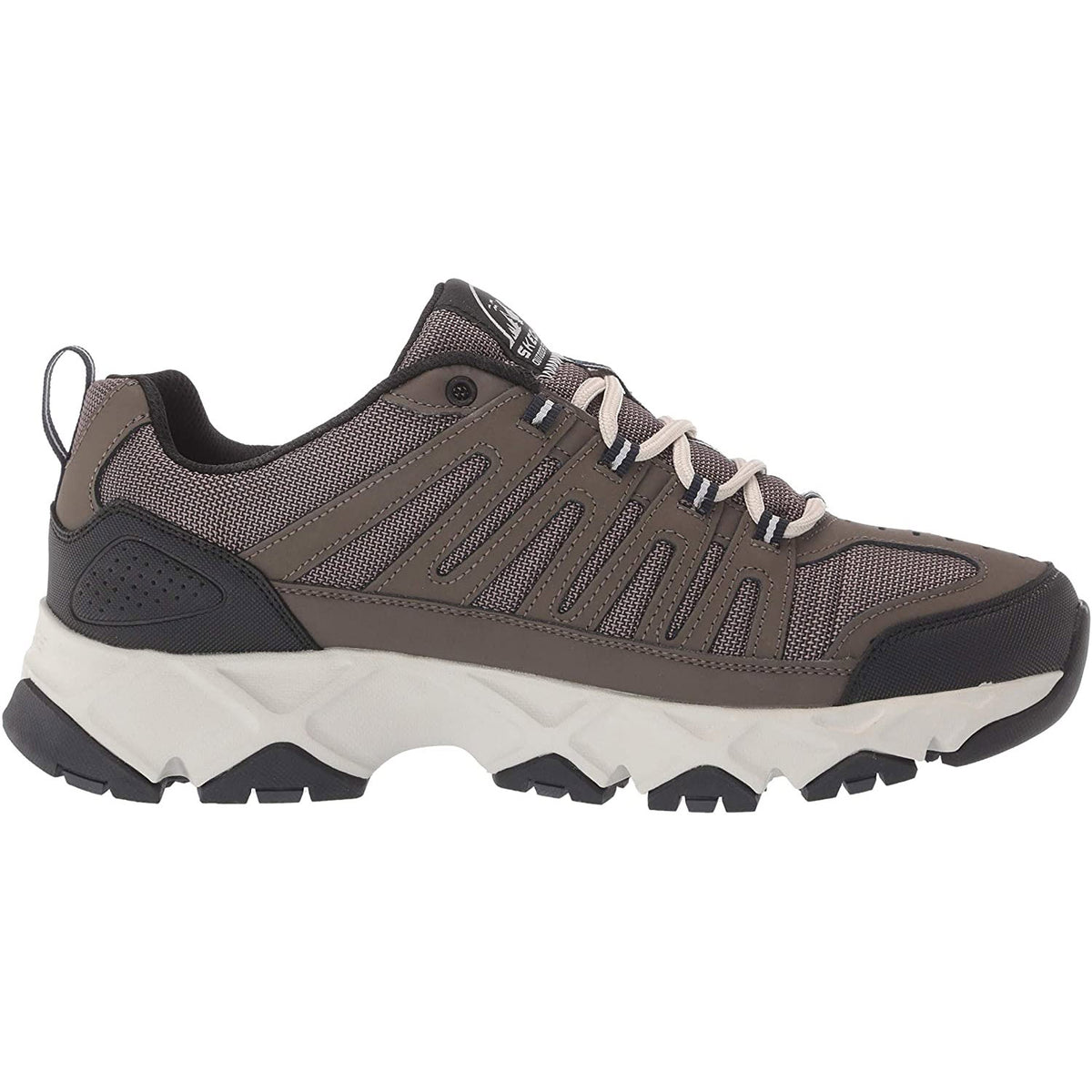 A single Skechers Croosbar Stilholt Brown men&#39;s hiking sneaker with a sturdy sole features Relaxed Fit construction.
